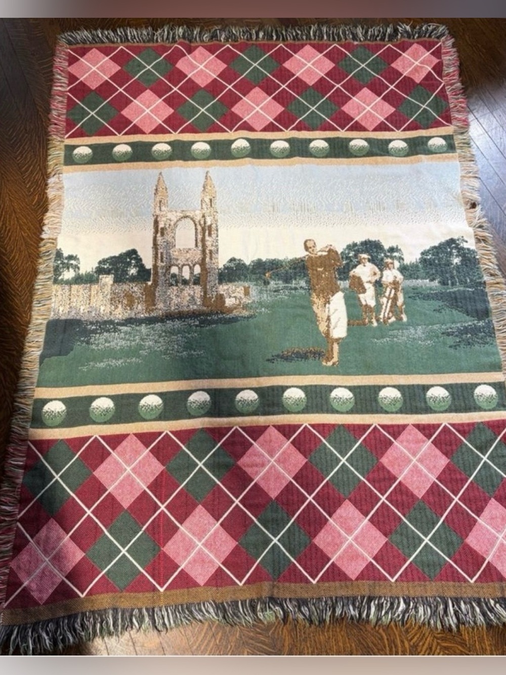Scottish Golf Scene Tapestry Throw Blanket